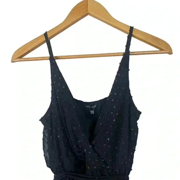 Black Low Back Polka Dot Spaghetti Strap V Neck Micro Mini Evening Size 7 - Picture 5 of 8